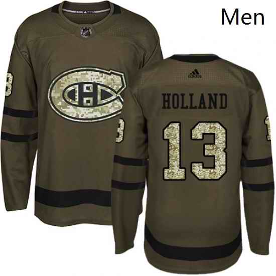Mens Adidas Montreal Canadiens 13 Peter Holland Authentic Green Salute to Service NHL Jersey